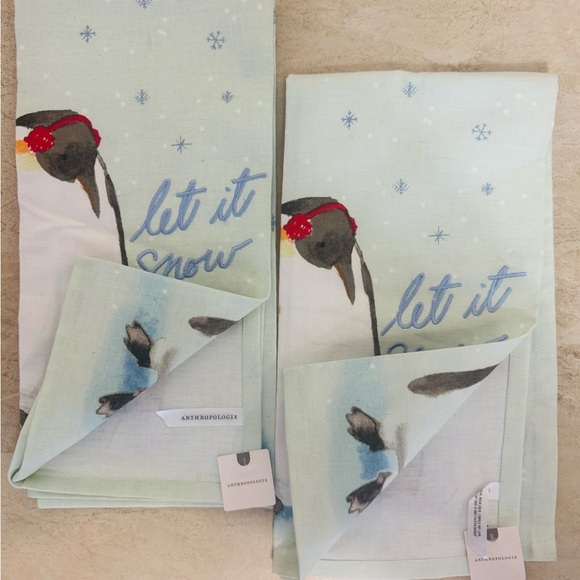 Anthropologie Let It Snow Penguin Dish Towels (2) - Picture 6 of 6